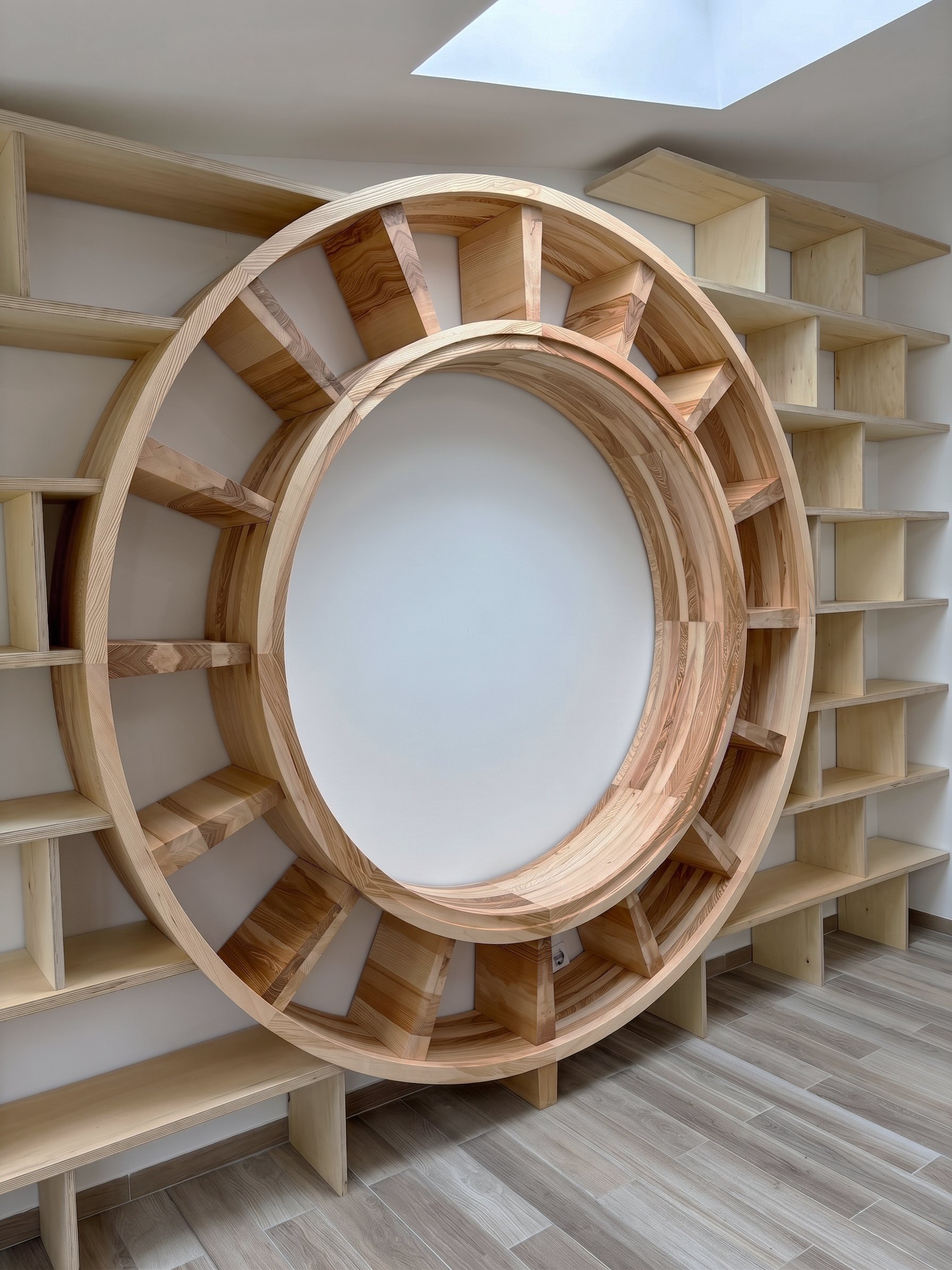 Bibliothèque circulaire en bois massif sur mesure